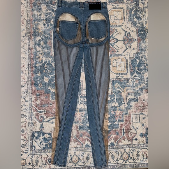 MUGLER Women's Blue Sheer-panelled Skinny Jeans Sz 38 - Picture 5 of 7